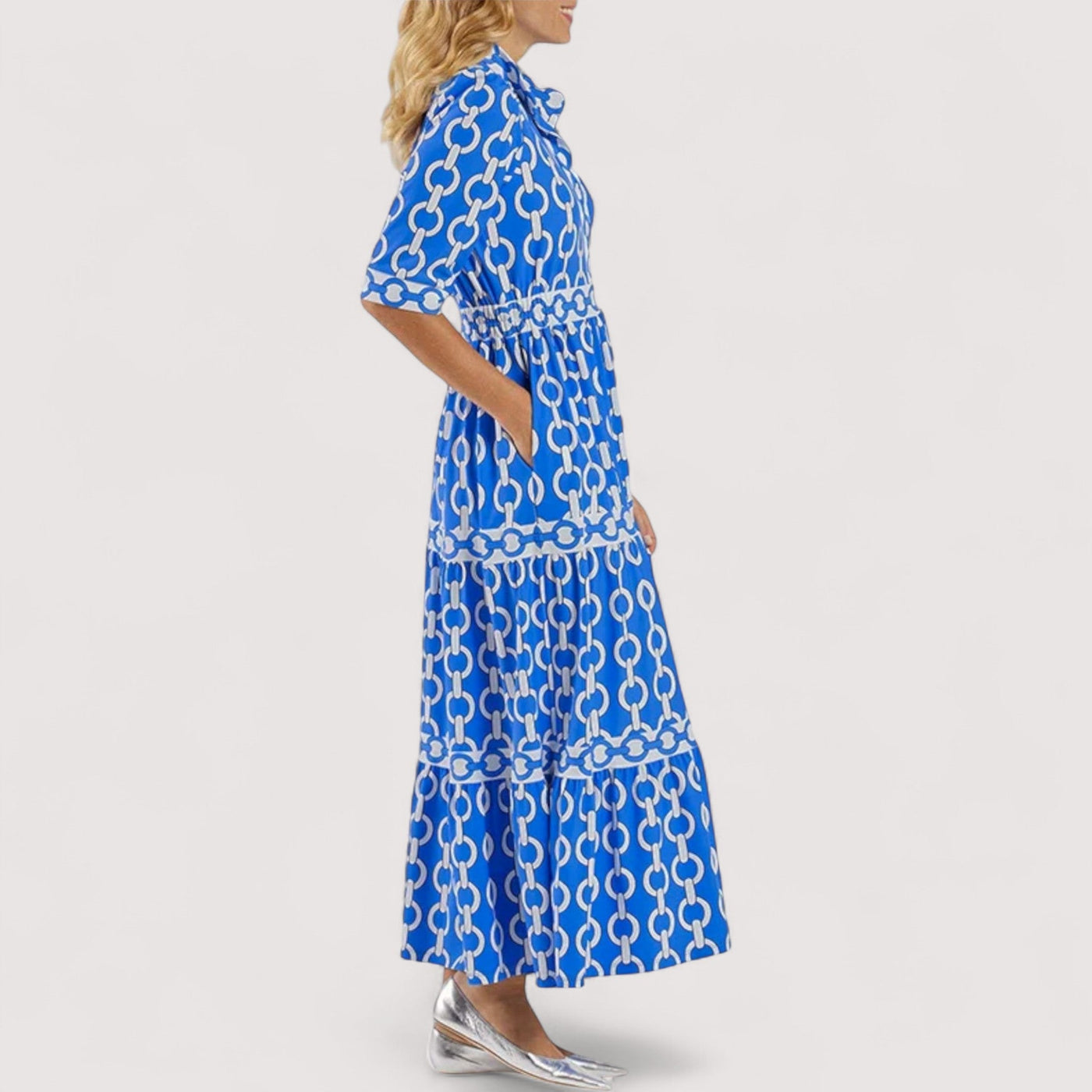 Chiara™ | Midi kleit kettimustriga