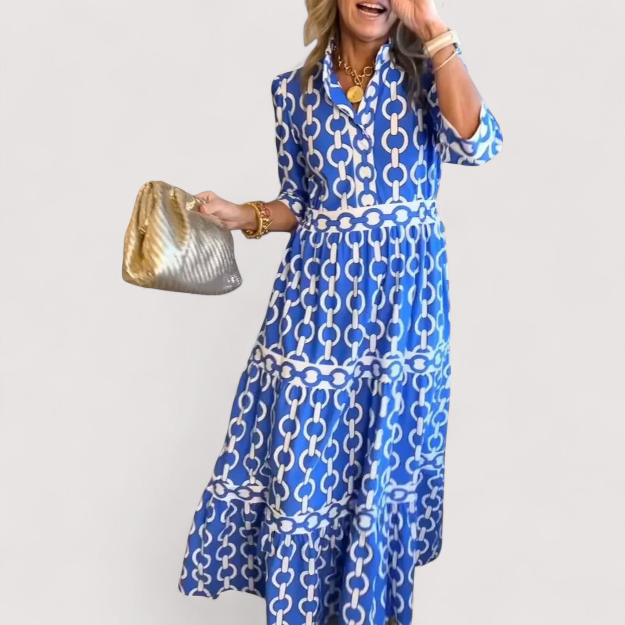 Chiara™ | Midi kleit kettimustriga