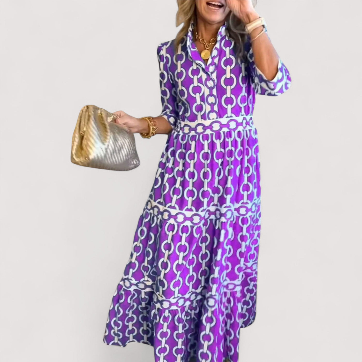 Chiara™ | Midi kleit kettimustriga