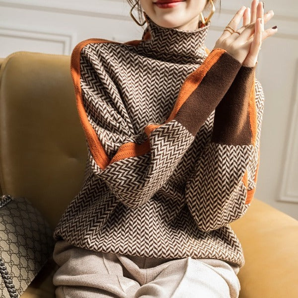 Vera™ | Kõrge kraega pullover kontrastsete triipudega
