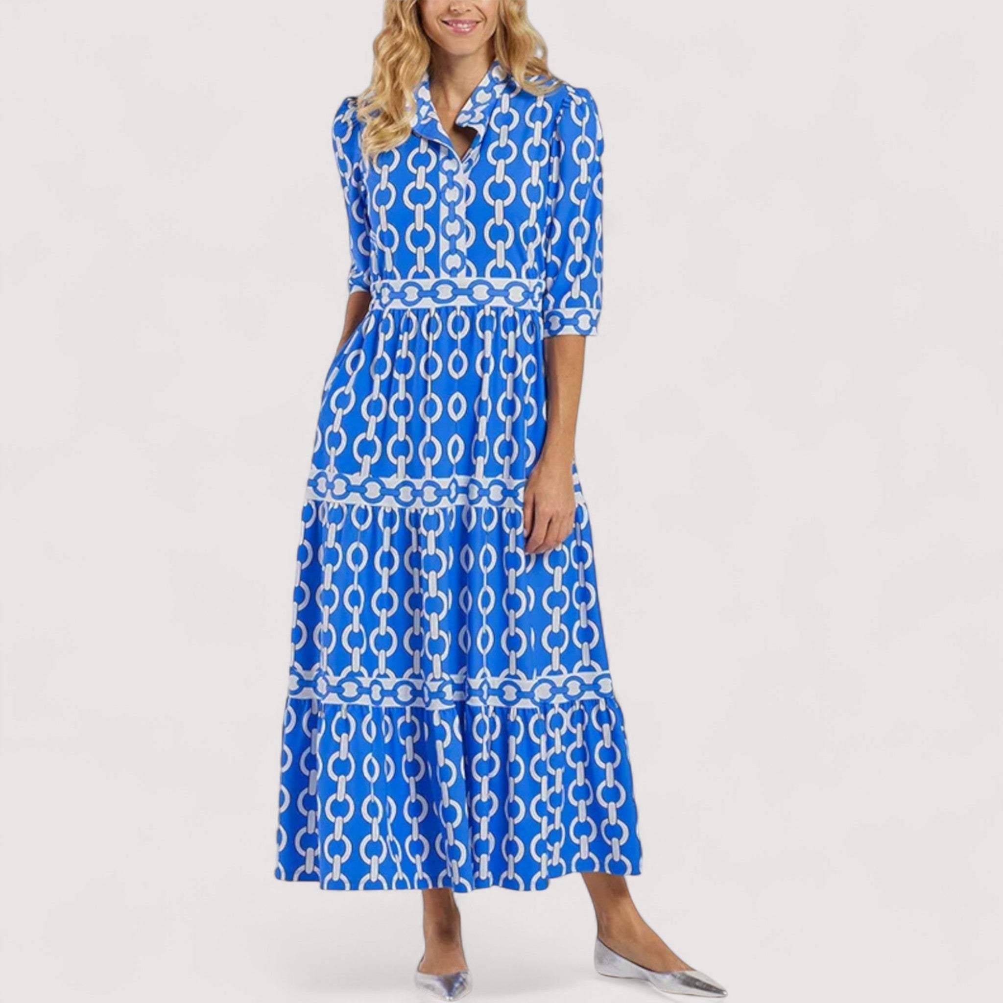 Chiara™ | Midi kleit kettimustriga