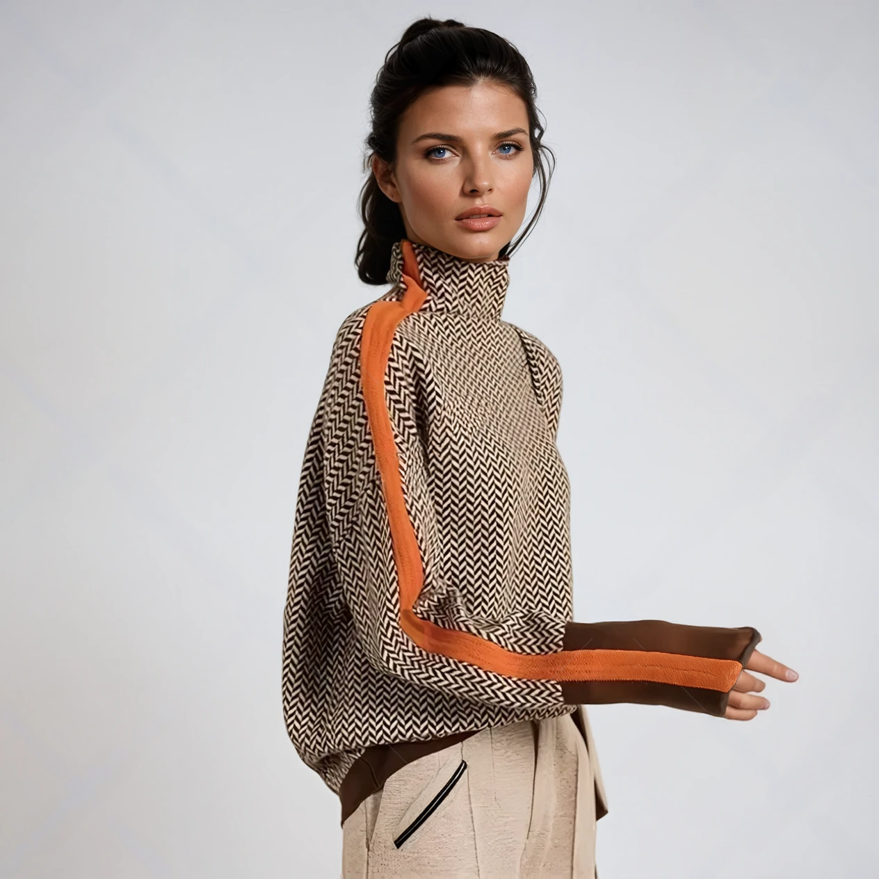 Vera™ | Kõrge kraega pullover kontrastsete triipudega