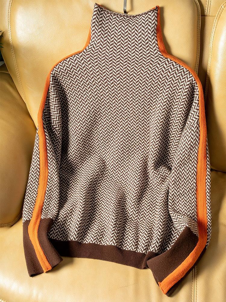 Vera™ | Kõrge kraega pullover kontrastsete triipudega