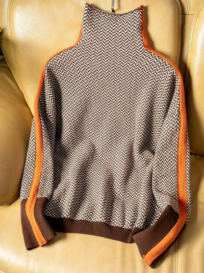 Vera™ | Kõrge kraega pullover kontrastsete triipudega